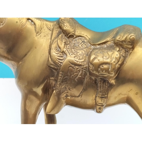 64 - Heavy Brass 'Cowboy and Horse' Figure. 26cm high, 32cm x 19cm.