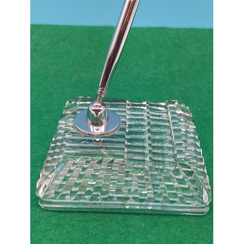 73 - Waterford Crystal Desk Pen Stand with Pen. 23cm High, 10cm x 10cm.