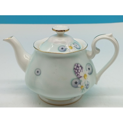 74 - Royal Albert 'Alpha Foodie' Teapot, Sugar and Cream. Teapot 12cm high, 18cm Spout to Handle.