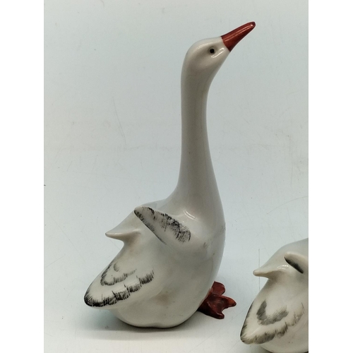 80 - 3 x Unmarked Beswick Geese Figures. Tallest 12cm.