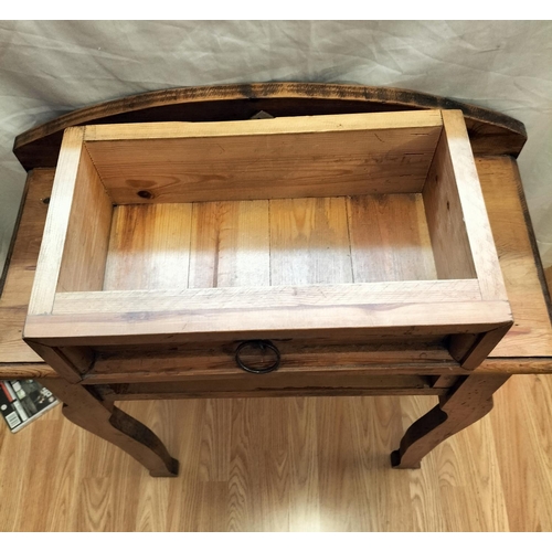 91 - Wooden Hall Table with Small Tile Insert to Back and One Drawer. 85cm High, 61cm x 29cm. Collection ... 