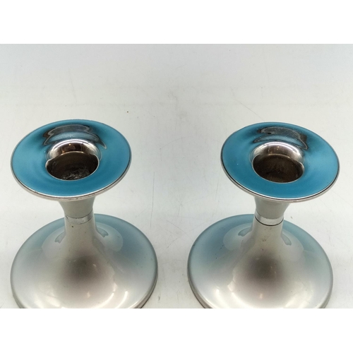 110A - Pair of Retro Style Emalox (Norway) 10cm Candlesticks.