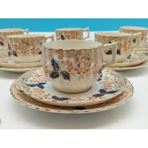 155 - Late 19th Century Victorian Imari Pattern Trios (6) with Bat Wing Handles. Rd No 125641.