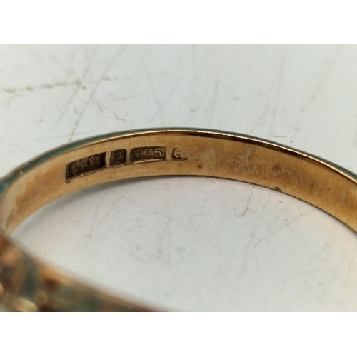 159 - Hallmarked 375 9ct Gold Garnet and Clear Stone set Ring. Size P. Overall Weight 3.2 Grams.