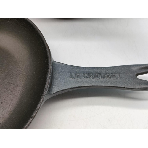 160B - Le Creuset Grey Pan, Marmitout Saucepan and Lidded Saucepan. Largest 22cm.