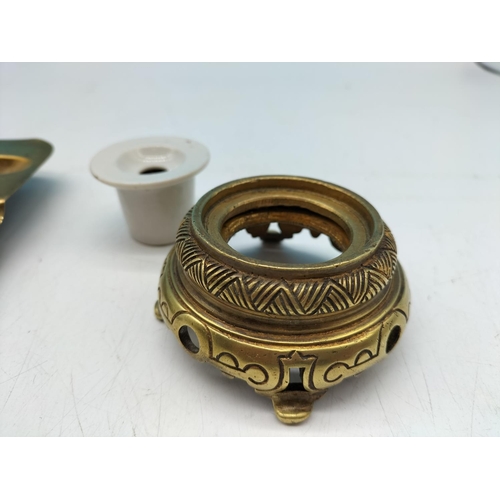 170 - Brass Inkwell by E.Enot (Paris) with White Porcelain Liner plus Brass Pipe and Cigar Ashtray Rd No 6... 