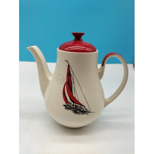 170A - Crown Devon Rouge Royale 'Bird of Paradise' Dish, Palissy 'Red Regatta' 19cm Coffee Pot plus 3 x Art... 