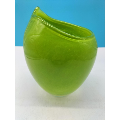 171 - John Rocha for Waterford Heavy Green Art Glass Vase. 26cm High, 19cm Diameter.