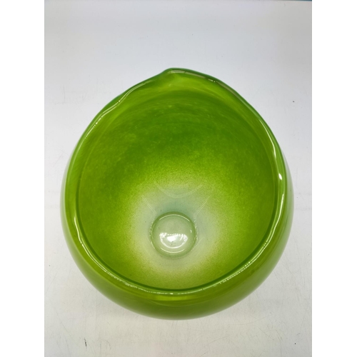 171 - John Rocha for Waterford Heavy Green Art Glass Vase. 26cm High, 19cm Diameter.