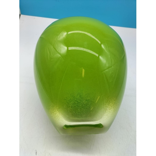 171 - John Rocha for Waterford Heavy Green Art Glass Vase. 26cm High, 19cm Diameter.