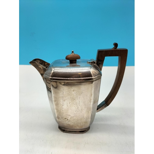 173 - Silver Plate Teapot, Hot Water Pot, Sugar and Cream on a Twin Handled Tray (41cm x 23cm).