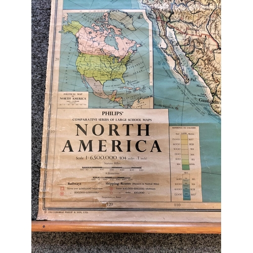 183 - Philips Comparative Series of Large School Maps 1963 Map of North America. 172cm x 122cm.