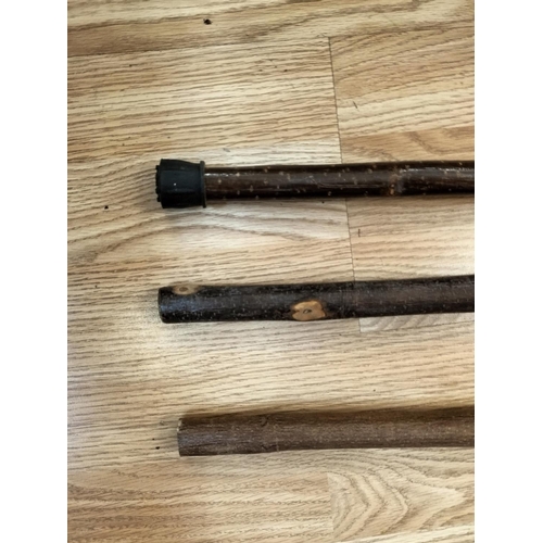 200A - Wooden Carved Handle Walking Sticks (3). Longest 136cm.