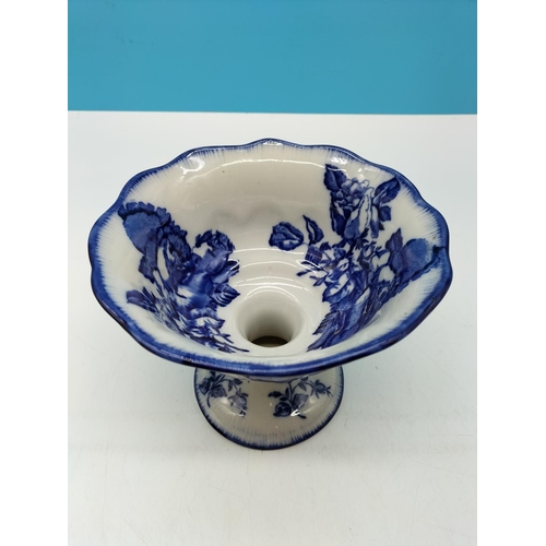 296 - Victorian Flow Blue Ironstone Flower Design Vase. 15cm High, 19cm Diameter.