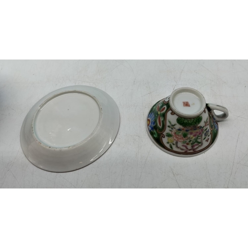 423 - Miniature Oriental Porcelain 9cm Jar plus Cup and Saucer.