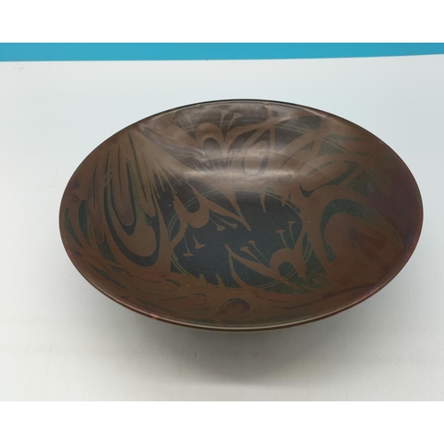 429 - 1930's Bullers Super Large Agnete Hoy Wax Resist Decorated Bowl. 8cm High, 27cm Diameter.