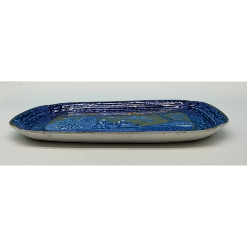 434 - 1900's Willow Pattern on Gold Background Pottery Tray. Mark to Base. 31cm x 22cm.