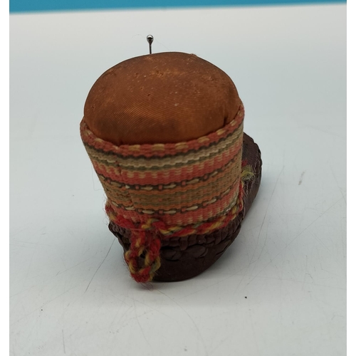 435 - Vintage Leather Shoe Pin Cushion.