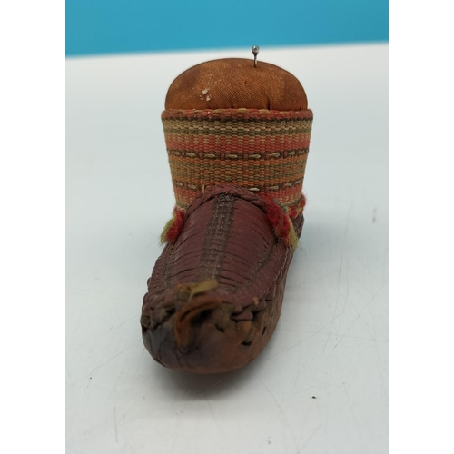 435 - Vintage Leather Shoe Pin Cushion.