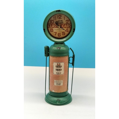 45A - Tin Clock in the Form of a Petrol Pump. 36cm High.