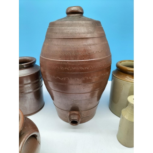 478 - Box of Stoneware Pots plus Large 39cm Flagon.