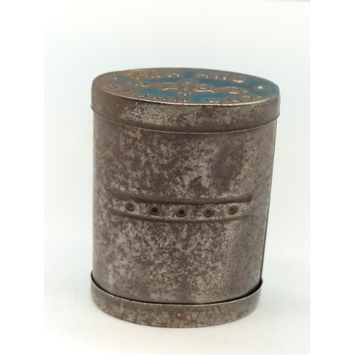 538 - WWI 7.5cm 'Tea and Sugar' Box plus 'Hemispherical Cup for Burning the King Alfred Night Light'.