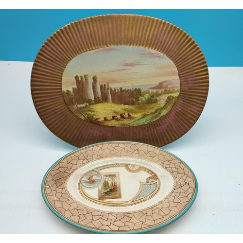 539 - Victorian Oval Dish (23cm x 16cm) plus Hand Painted Plaque of Penrice Castle (31cm x 24cm).