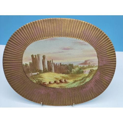 539 - Victorian Oval Dish (23cm x 16cm) plus Hand Painted Plaque of Penrice Castle (31cm x 24cm).