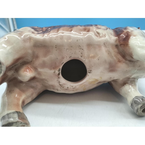 567 - Ceramic Butchers Style Bull Money Box. 31cm x 19cm. Requires Stopper.