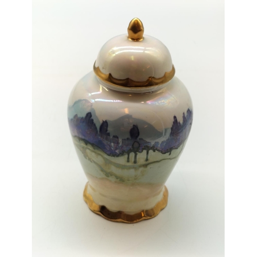 575 - Hand Painted Bone China 17cm Lidded Jar by Wendy E Griffiths.