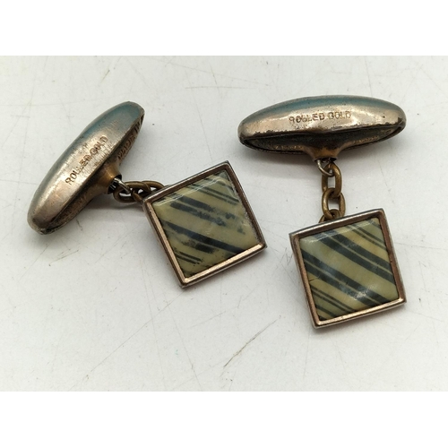 579 - 9ct Gold on Silver Tie Pin, Silver Hallmarked Cufflinks plus Rolled Gold Gilt Cufflinks.