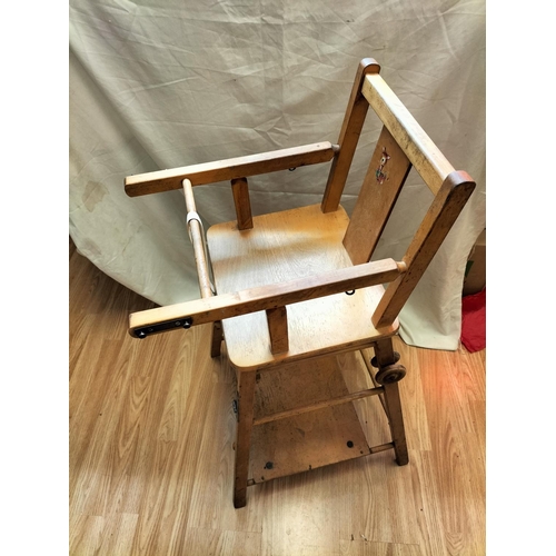 593 - Vintage Metamorphic High Chair to Seated Walker. Size as High Chair 92cm High, 40cm x 52cm. Collecti... 