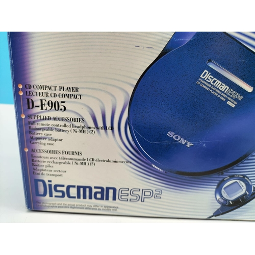 75A - Sony Discman ESP2 (Model D-E445) Blue Compact CD Player in Original Box.