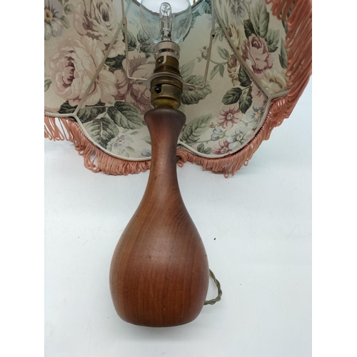 813 - Mid Century Wooden Lamp Base with Shade. Overall Height 42cm.