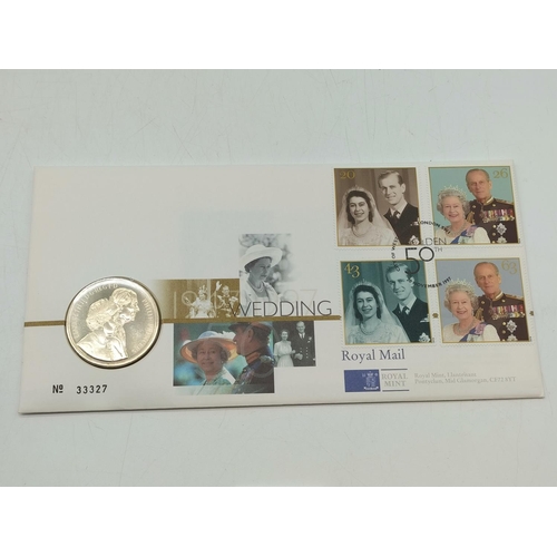 15A - 50th Golden Wedding Anniversary Queen Elizabeth II & Prince Philip Uncirculated £5 Commemorative Coi... 