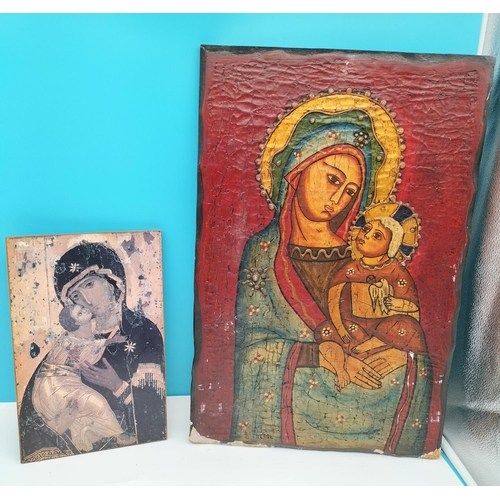 20A - 2 x Religious Icon Pictures in the Byzantine Style. One Hand Painted on Plaster and Board and One Mo... 