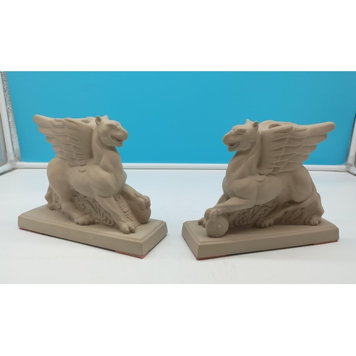 1 - Pair of Wedgwood Bisque 2003 'Griffin' Candle Holders. 16cm High, 19cm x 7cm.