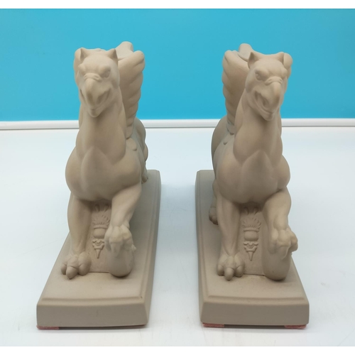 1 - Pair of Wedgwood Bisque 2003 'Griffin' Candle Holders. 16cm High, 19cm x 7cm.