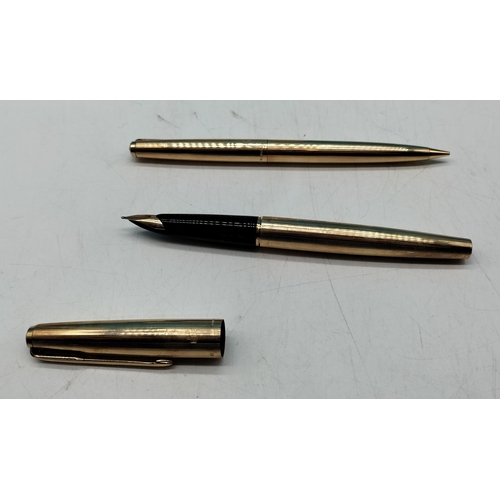 21 - Cased Parker Pen Set with 12ct Rolled Gold Cases. One with 14ct Gold Nib.