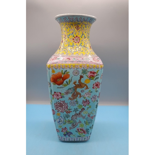 29 - Early Mid 20th Century Large 40cm Enamel Painted Oriental Vase. A/F to Rim.