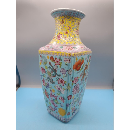 29 - Early Mid 20th Century Large 40cm Enamel Painted Oriental Vase. A/F to Rim.