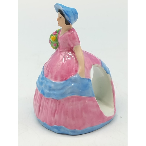 35 - Carlton Ware Hand Painted 10cm Crinoline Lady Napkin Ring Holder.