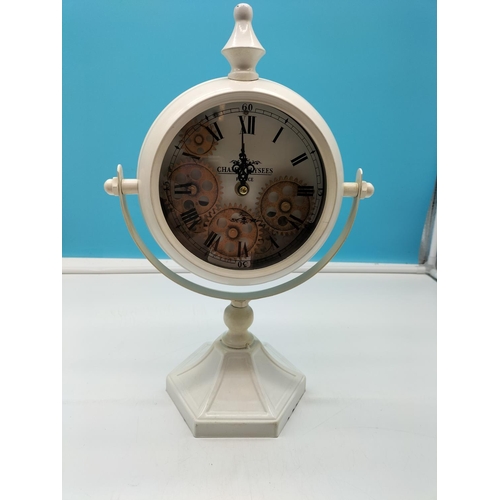 36 - Champ Elysses Metal Cased Clock. W/O. 40cm High, 24cm x 14cm.