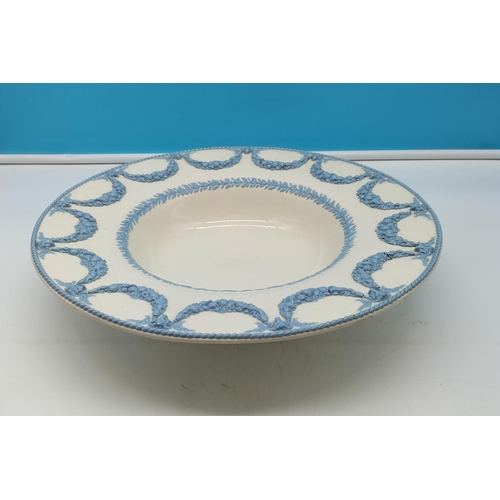 4 - Large 37cm (d) Wedgwood Queensware Blue and White Centrepiece Bowl. 8cm High. Slight Factory Fault t... 