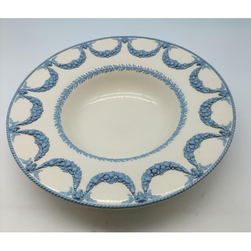 4 - Large 37cm (d) Wedgwood Queensware Blue and White Centrepiece Bowl. 8cm High. Slight Factory Fault t... 