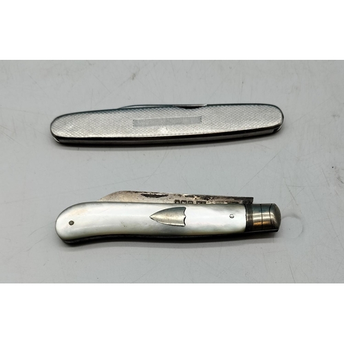 40 - Silver Hallmarked Blade and Mother of Pearl Handle Penknife plus One Other.