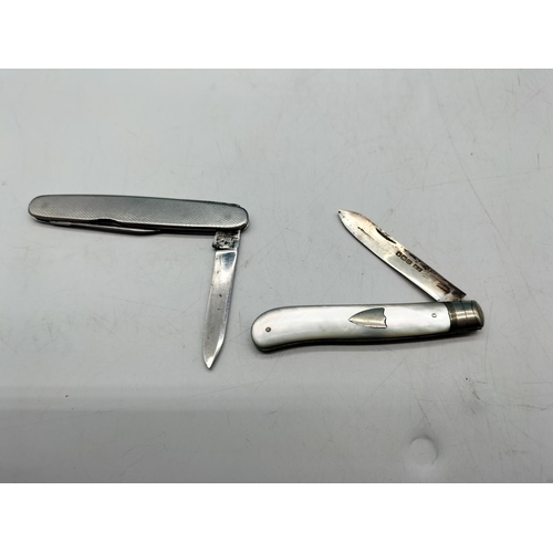 40 - Silver Hallmarked Blade and Mother of Pearl Handle Penknife plus One Other.