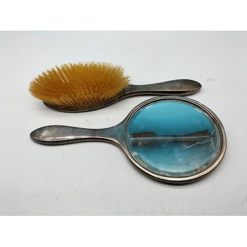 44 - Silver Hallmarked (Birmingham) Brush and Mirror. 27cm Long.