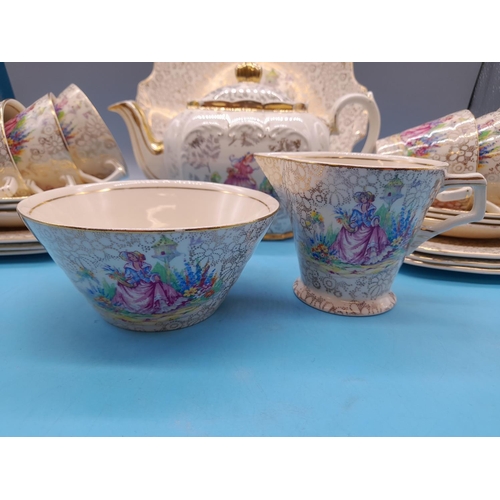 569 - Hollinshead and Kirkham (Sadler) 'Crinoline Lady' 22 Piece Part Tea Service to include Teapot, Sugar... 