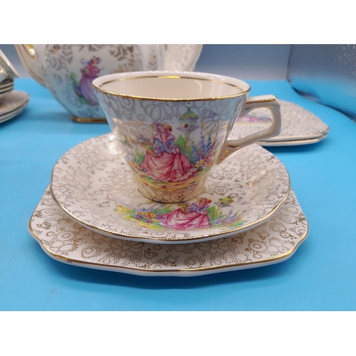 569 - Hollinshead and Kirkham (Sadler) 'Crinoline Lady' 22 Piece Part Tea Service to include Teapot, Sugar... 